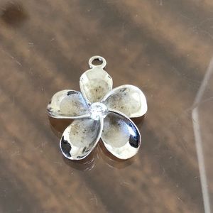 Sterling silver flower plumeria pendant charm with Diamond center